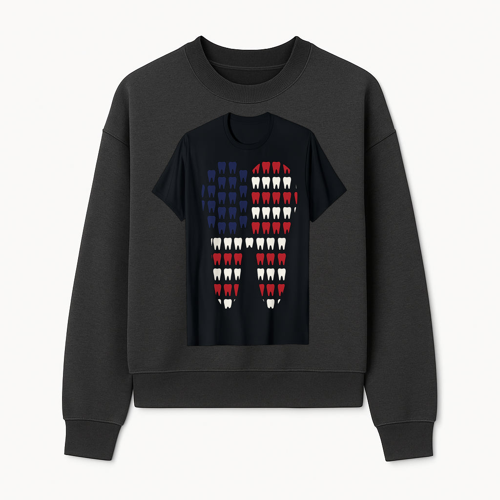 Patriotic Dental Themed T-Shirt with Tooth Pattern, Funny Dentist Humor Shirt, Unisex Fourth of July Graphic Tee - Sweatshirt 1758250099456.jpg