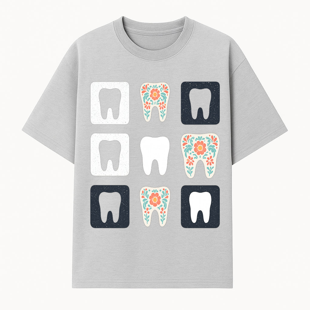 Floral Tooth Design Coasters Set | Cute Dental-Themed Drink Coasters | Unique Gift for Dentists or Dental Lovers - T-shirt 1758250099473.jpg