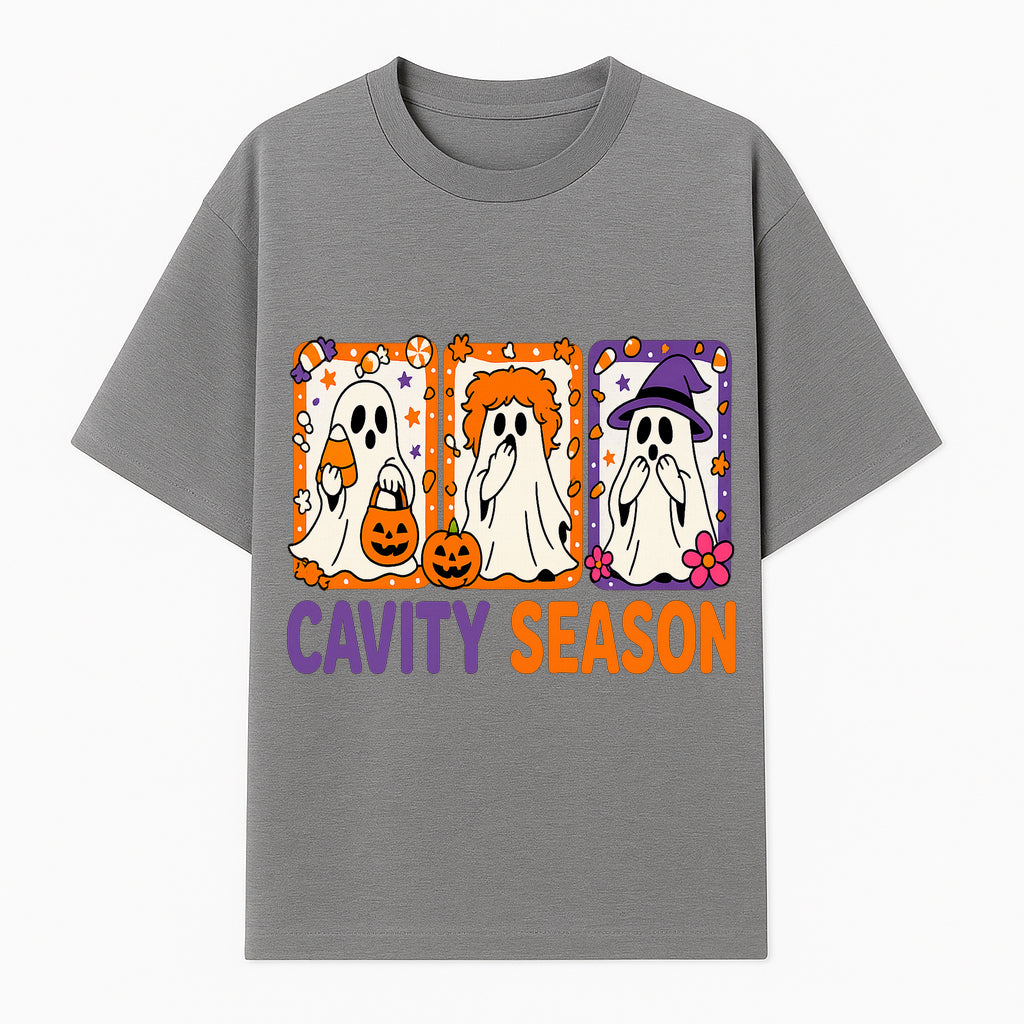 Halloween Ghosts Cavity Season T-Shirt, Cute Spooky Apparel, Kids Halloween Costume, Fun Trick or Treat Design, Pumpkin Candy Theme - T-shirt 1758250099569.jpg