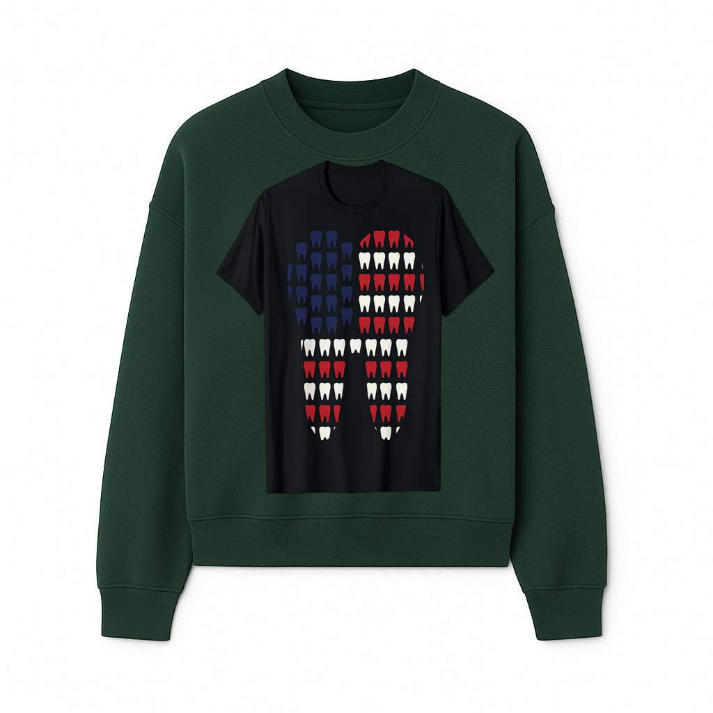 Patriotic Dental Themed T-Shirt with Tooth Pattern, Funny Dentist Humor Shirt, Unisex Fourth of July Graphic Tee - Sweatshirt 1758250099587.jpg