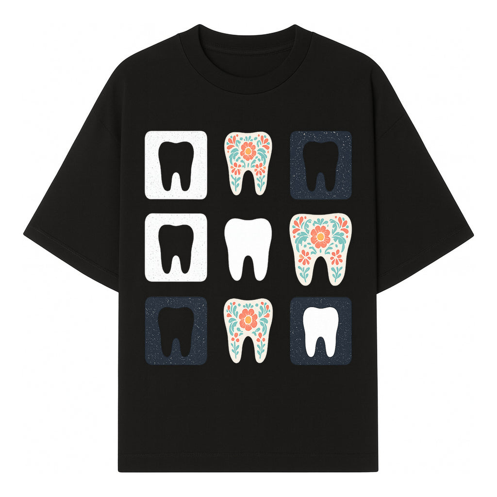 Floral Tooth Design Coasters Set | Cute Dental-Themed Drink Coasters | Unique Gift for Dentists or Dental Lovers - T-shirt 1758250099607.jpg