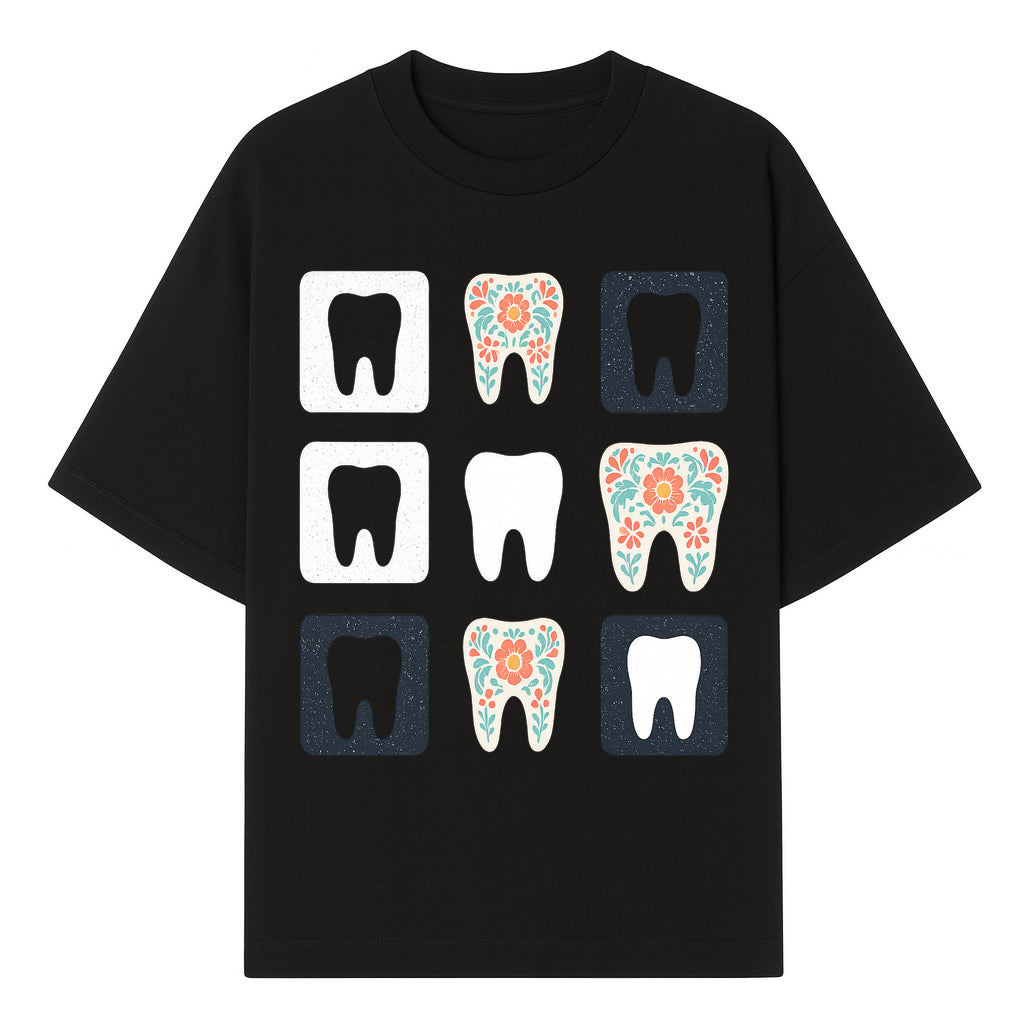 Floral Tooth Design Coasters Set | Cute Dental-Themed Drink Coasters | Unique Gift for Dentists or Dental Lovers - T-shirt 1758250099607.jpg