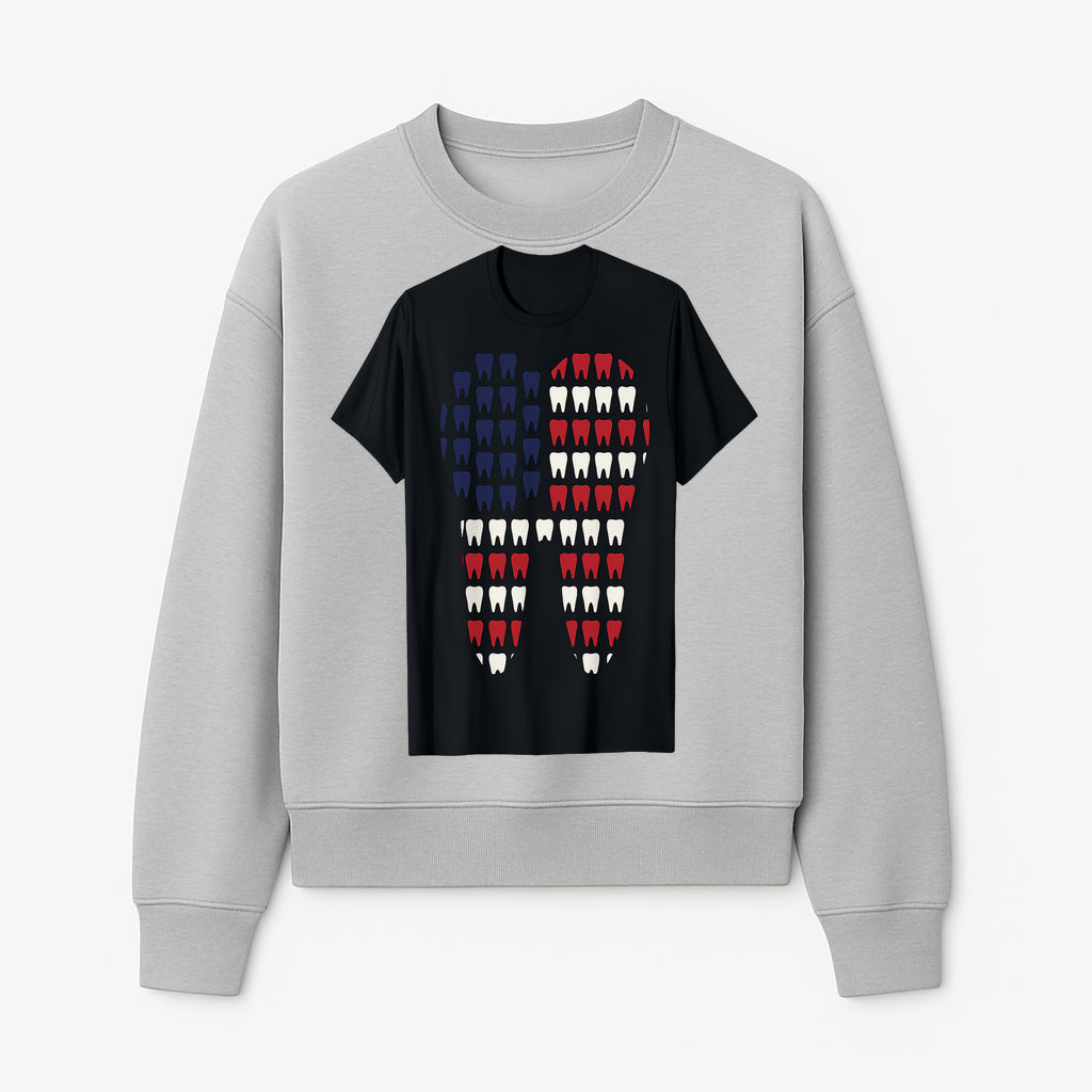 Patriotic Dental Themed T-Shirt with Tooth Pattern, Funny Dentist Humor Shirt, Unisex Fourth of July Graphic Tee - Sweatshirt 1758250099737.jpg