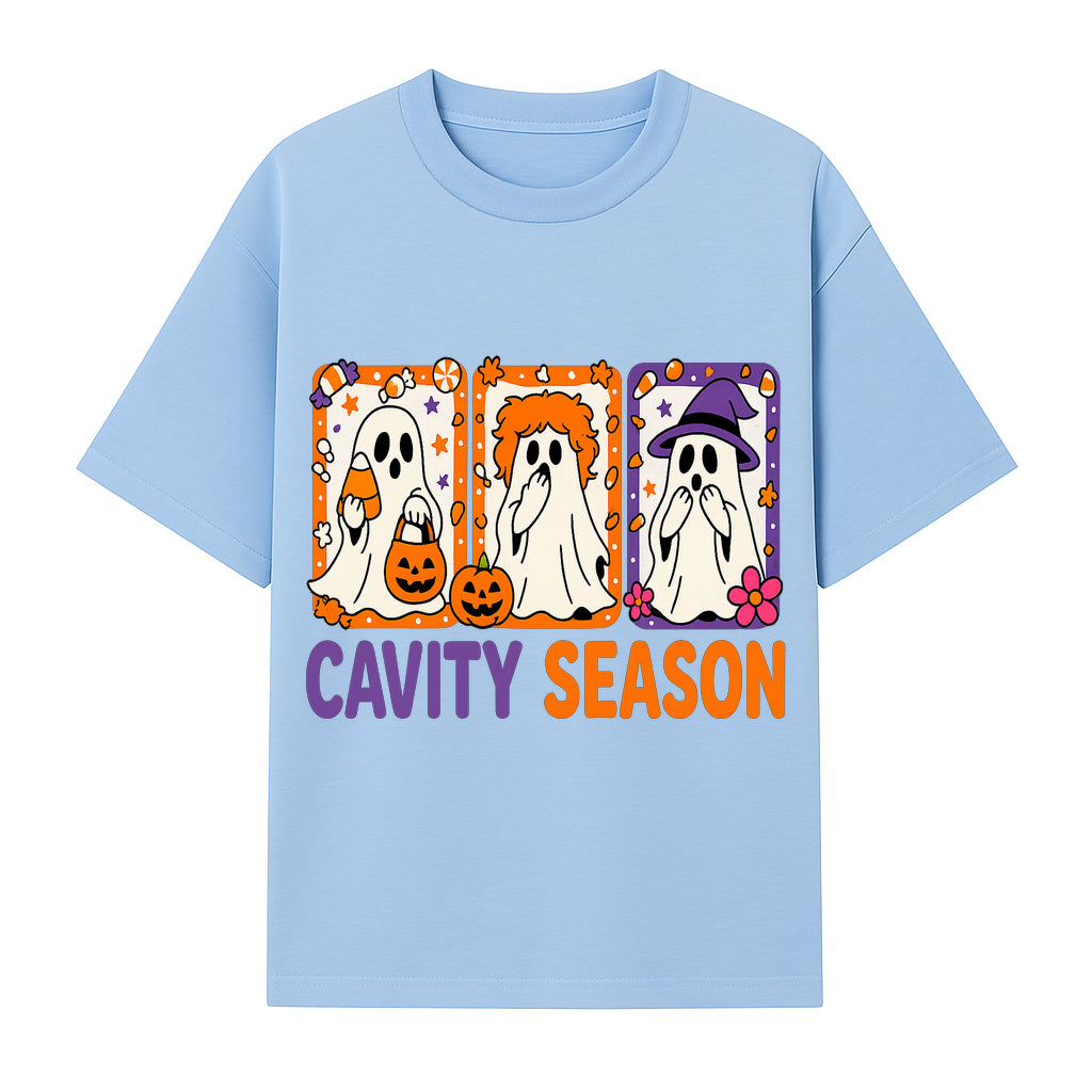 Halloween Ghosts Cavity Season T-Shirt, Cute Spooky Apparel, Kids Halloween Costume, Fun Trick or Treat Design, Pumpkin Candy Theme - T-shirt 1758250099739.jpg