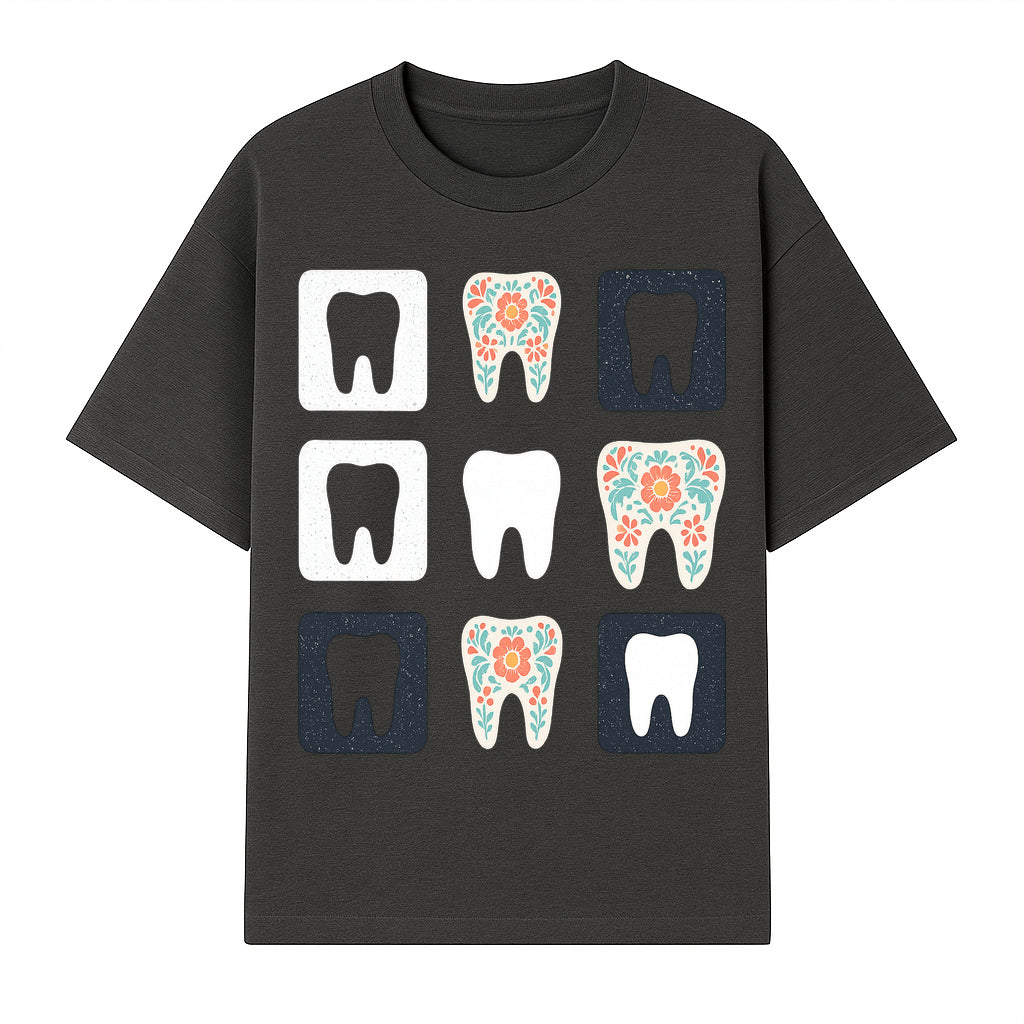 Floral Tooth Design Coasters Set | Cute Dental-Themed Drink Coasters | Unique Gift for Dentists or Dental Lovers - T-shirt 1758250099787.jpg