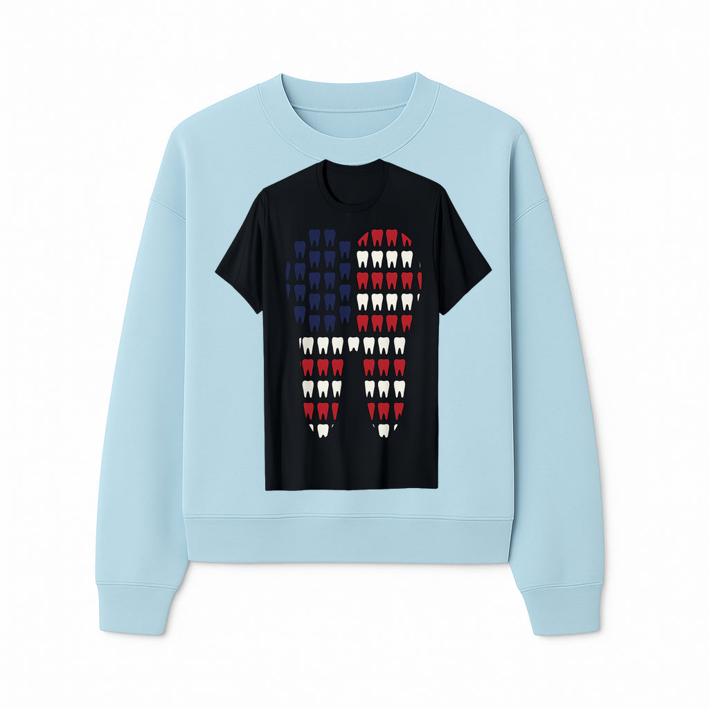 Patriotic Dental Themed T-Shirt with Tooth Pattern, Funny Dentist Humor Shirt, Unisex Fourth of July Graphic Tee - Sweatshirt 1758250099923.jpg