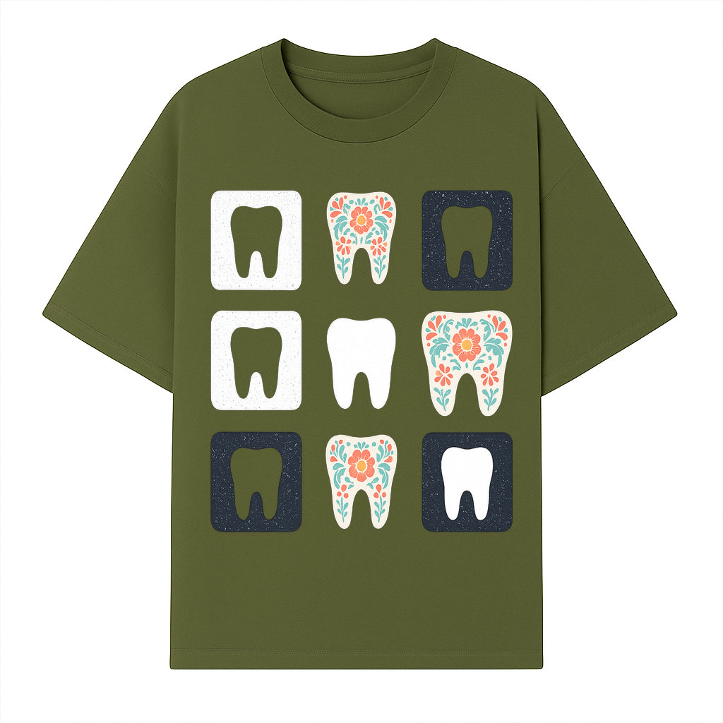 Floral Tooth Design Coasters Set | Cute Dental-Themed Drink Coasters | Unique Gift for Dentists or Dental Lovers - T-shirt 1758250099946.jpg