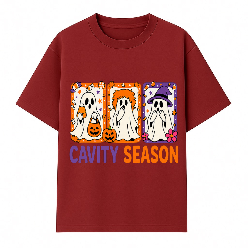 Halloween Ghosts Cavity Season T-Shirt, Cute Spooky Apparel, Kids Halloween Costume, Fun Trick or Treat Design, Pumpkin Candy Theme - T-shirt 1758250100053.jpg