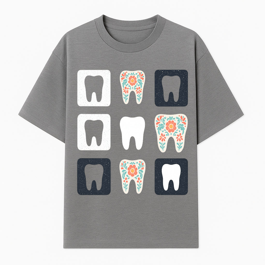 Floral Tooth Design Coasters Set | Cute Dental-Themed Drink Coasters | Unique Gift for Dentists or Dental Lovers - T-shirt 1758250100124.jpg