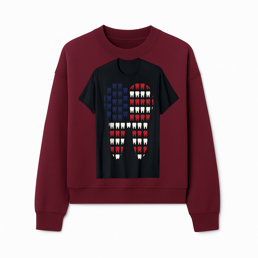 Patriotic Dental Themed T-Shirt with Tooth Pattern, Funny Dentist Humor Shirt, Unisex Fourth of July Graphic Tee - Sweatshirt 1758250100205.jpg