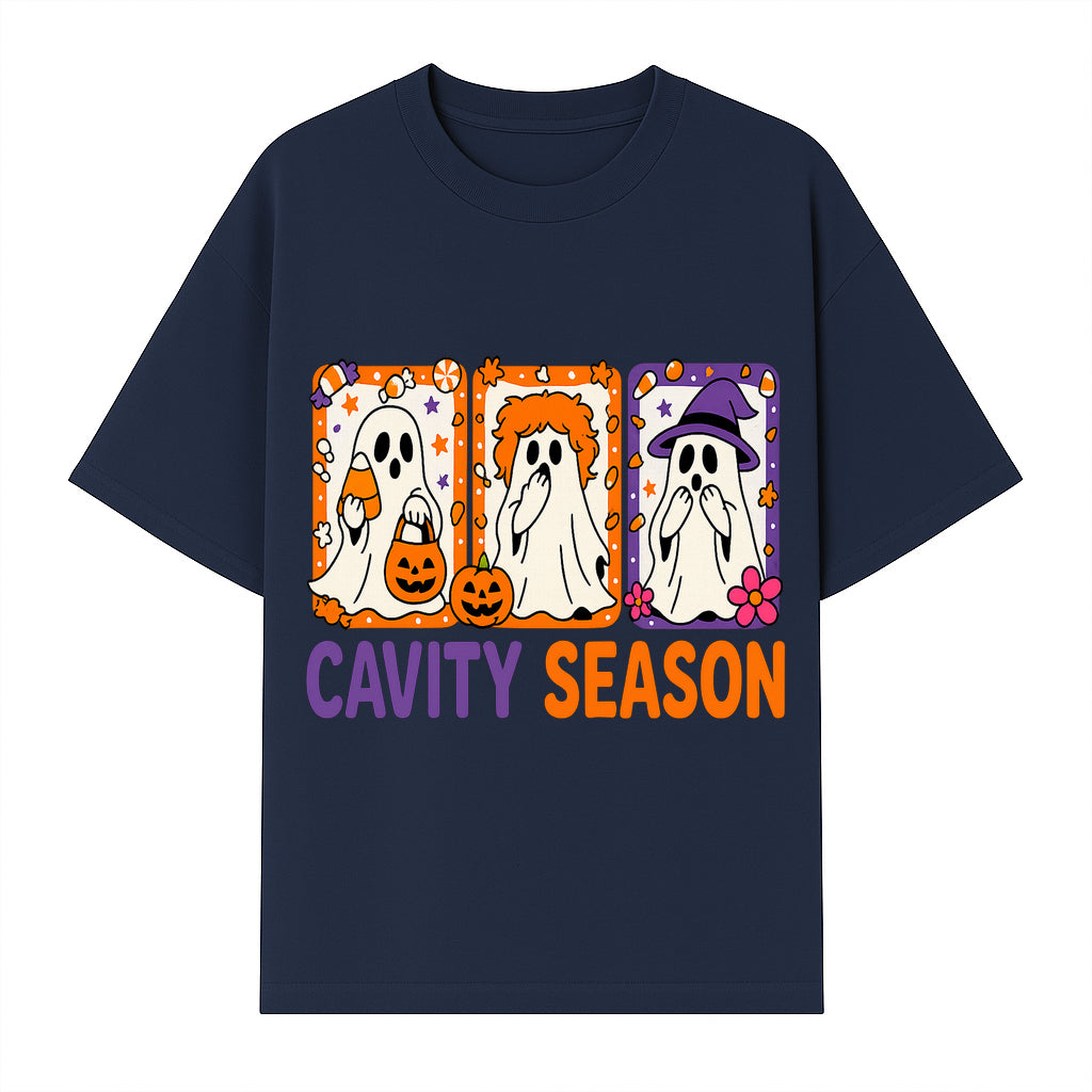 Halloween Ghosts Cavity Season T-Shirt, Cute Spooky Apparel, Kids Halloween Costume, Fun Trick or Treat Design, Pumpkin Candy Theme - T-shirt 1758250100209.jpg