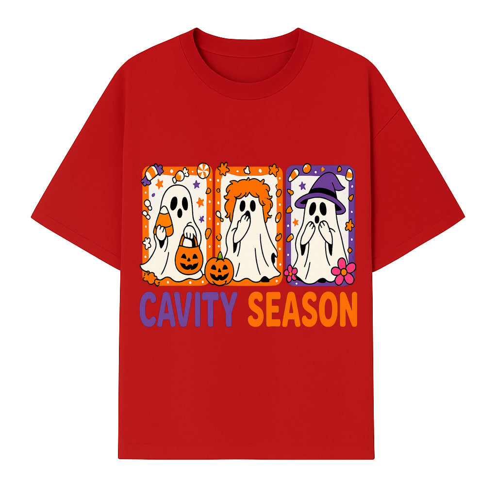 Halloween Ghosts Cavity Season T-Shirt, Cute Spooky Apparel, Kids Halloween Costume, Fun Trick or Treat Design, Pumpkin Candy Theme - T-shirt 1758250100346.jpg