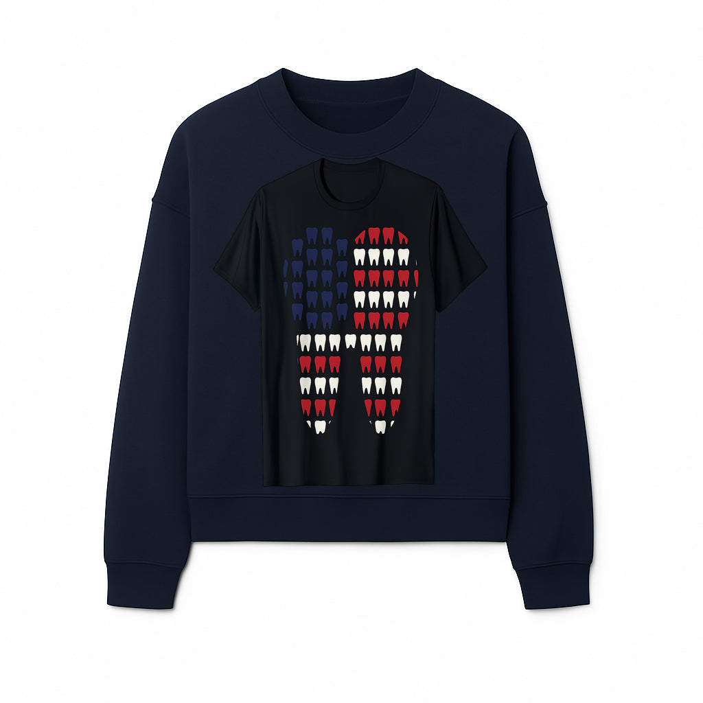 Patriotic Dental Themed T-Shirt with Tooth Pattern, Funny Dentist Humor Shirt, Unisex Fourth of July Graphic Tee - Sweatshirt 1758250100358.jpg