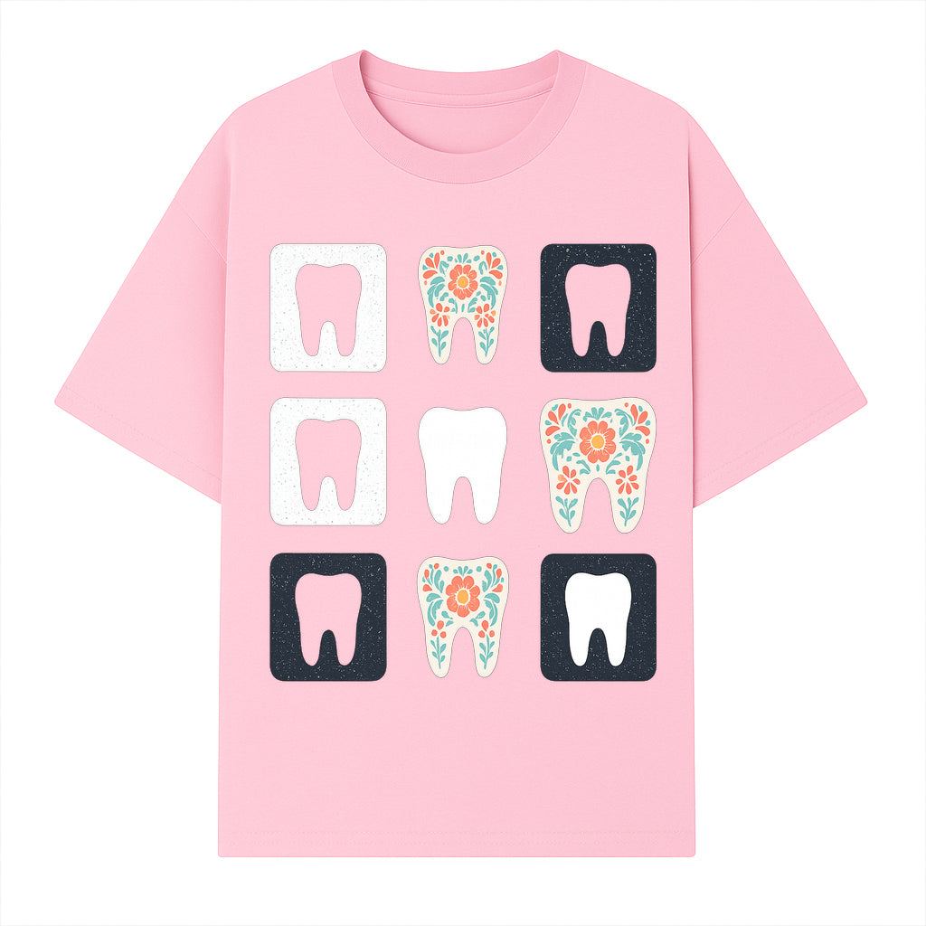 Floral Tooth Design Coasters Set | Cute Dental-Themed Drink Coasters | Unique Gift for Dentists or Dental Lovers - T-shirt 1758250100457.jpg