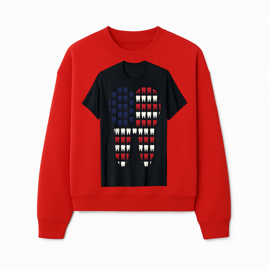 Patriotic Dental Themed T-Shirt with Tooth Pattern, Funny Dentist Humor Shirt, Unisex Fourth of July Graphic Tee - Sweatshirt 1758250100490.jpg