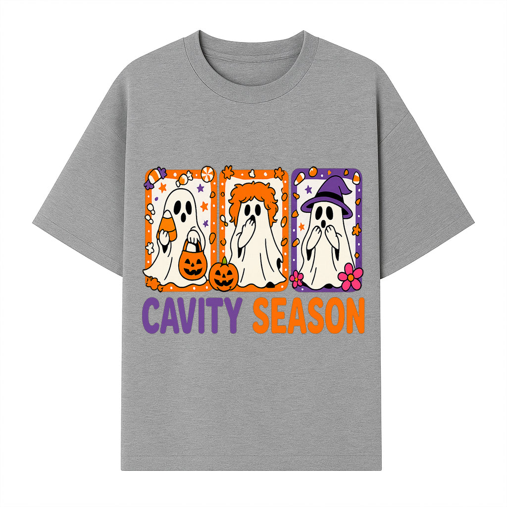 Halloween Ghosts Cavity Season T-Shirt, Cute Spooky Apparel, Kids Halloween Costume, Fun Trick or Treat Design, Pumpkin Candy Theme - T-shirt 1758250100501.jpg