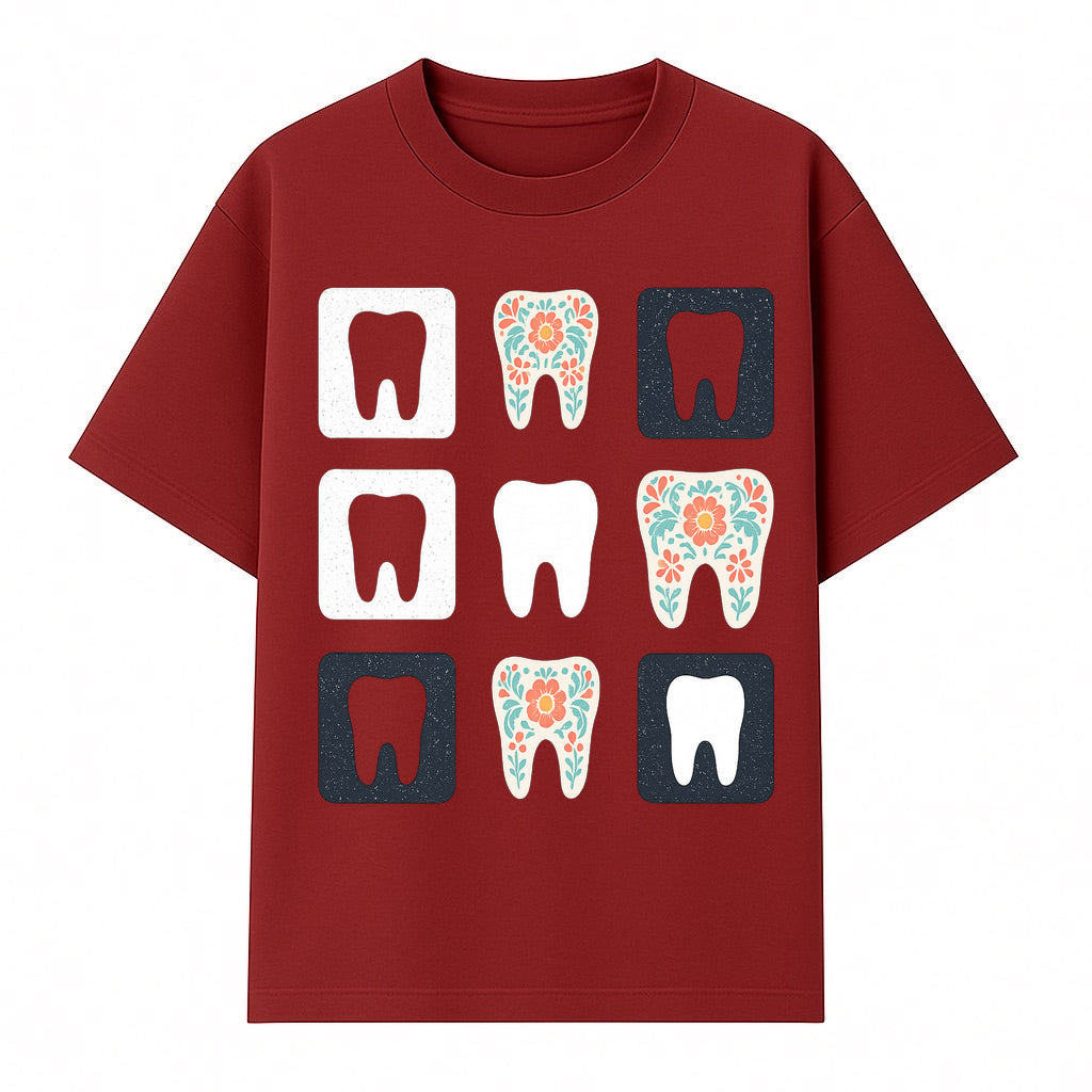 Floral Tooth Design Coasters Set | Cute Dental-Themed Drink Coasters | Unique Gift for Dentists or Dental Lovers - T-shirt 1758250100585.jpg