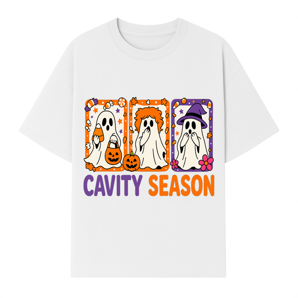 Halloween Ghosts Cavity Season T-Shirt, Cute Spooky Apparel, Kids Halloween Costume, Fun Trick or Treat Design, Pumpkin Candy Theme - T-shirt 1758250100699.jpg
