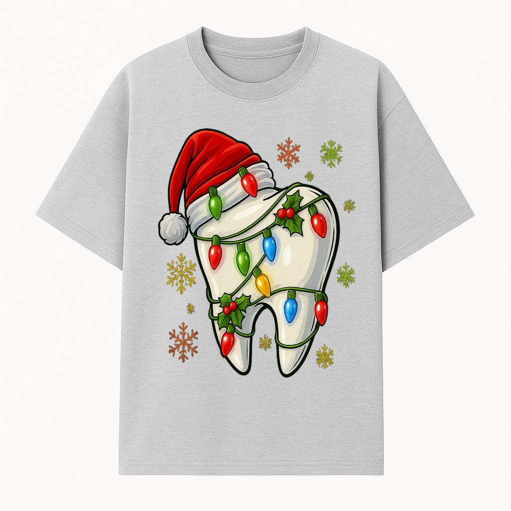 Christmas Tooth Ornament with Santa Hat and Colorful Lights Fun Holiday Decor for Dental Themed Gifts and Decorations. - T-shirt 1758250100897.jpg