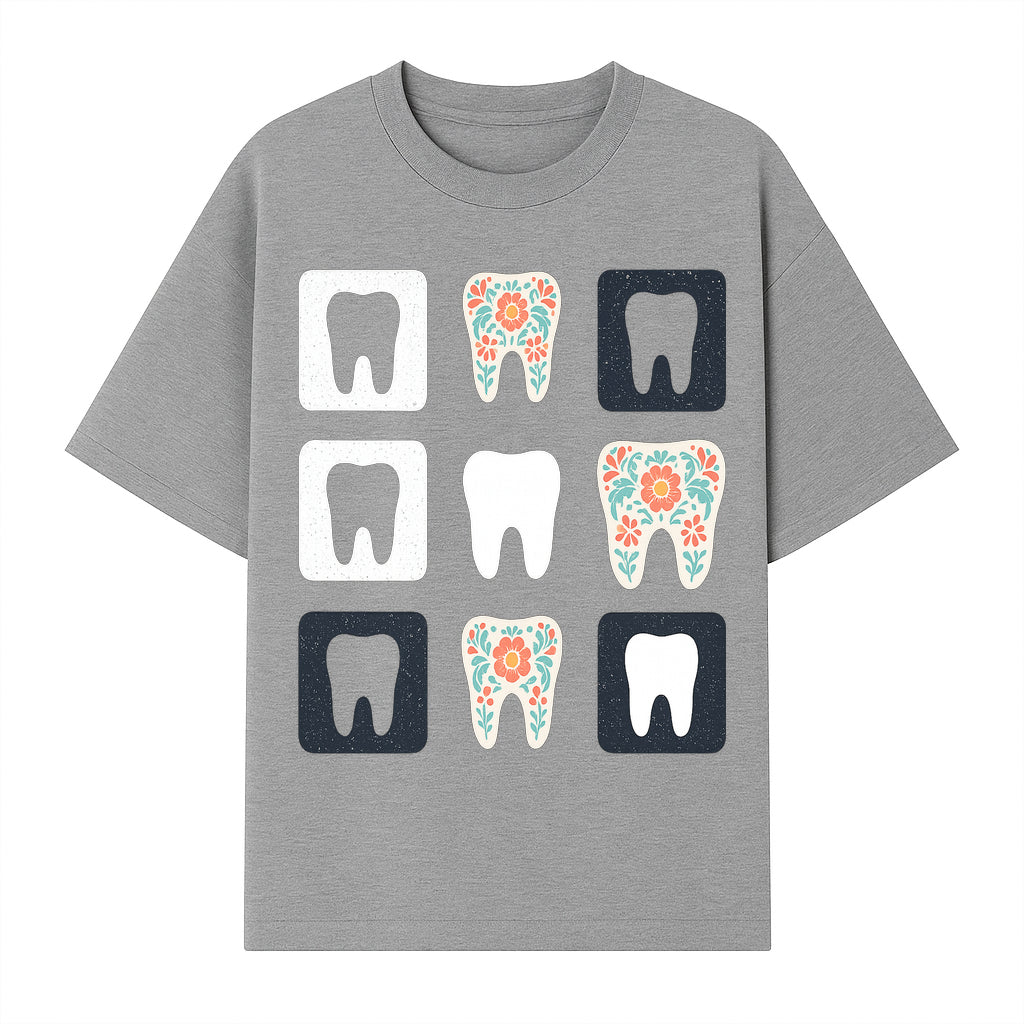 Floral Tooth Design Coasters Set | Cute Dental-Themed Drink Coasters | Unique Gift for Dentists or Dental Lovers - T-shirt 1758250101024.jpg