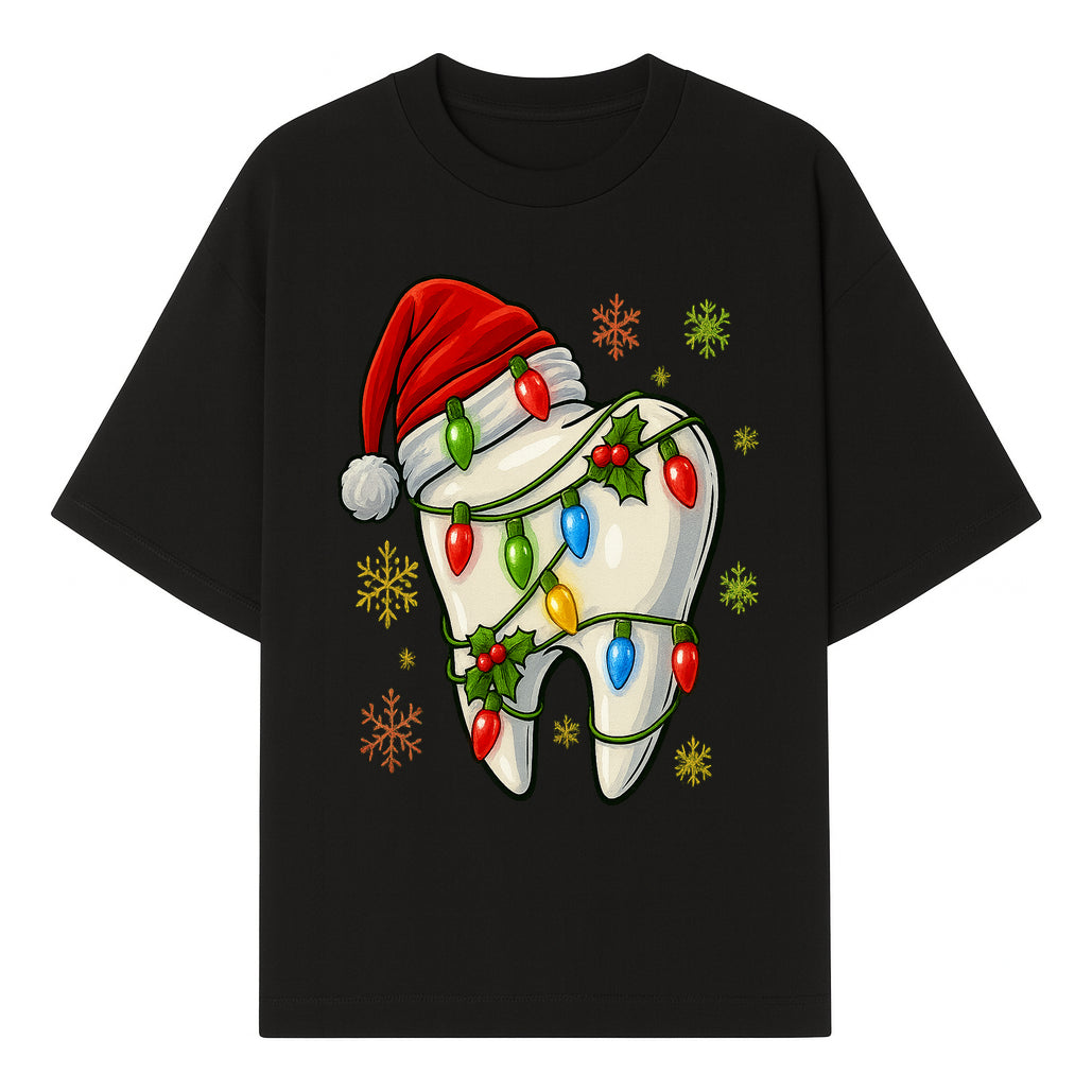 Christmas Tooth Ornament with Santa Hat and Colorful Lights Fun Holiday Decor for Dental Themed Gifts and Decorations. - T-shirt 1758250101047.jpg