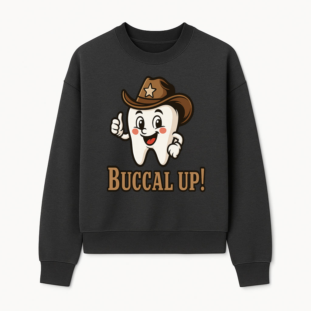 Cowboy Tooth Graphic Tee - Buccal Up! - Fun Dental Humor Shirt for Kids and Adults - Western Theme Dental Care Apparel - Sweatshirt 1758250101173.jpg