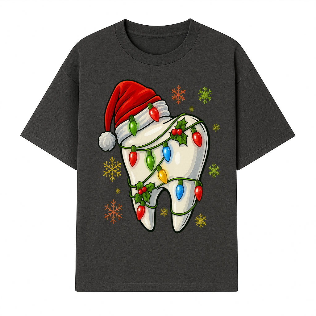 Christmas Tooth Ornament with Santa Hat and Colorful Lights Fun Holiday Decor for Dental Themed Gifts and Decorations. - T-shirt 1758250101195.jpg
