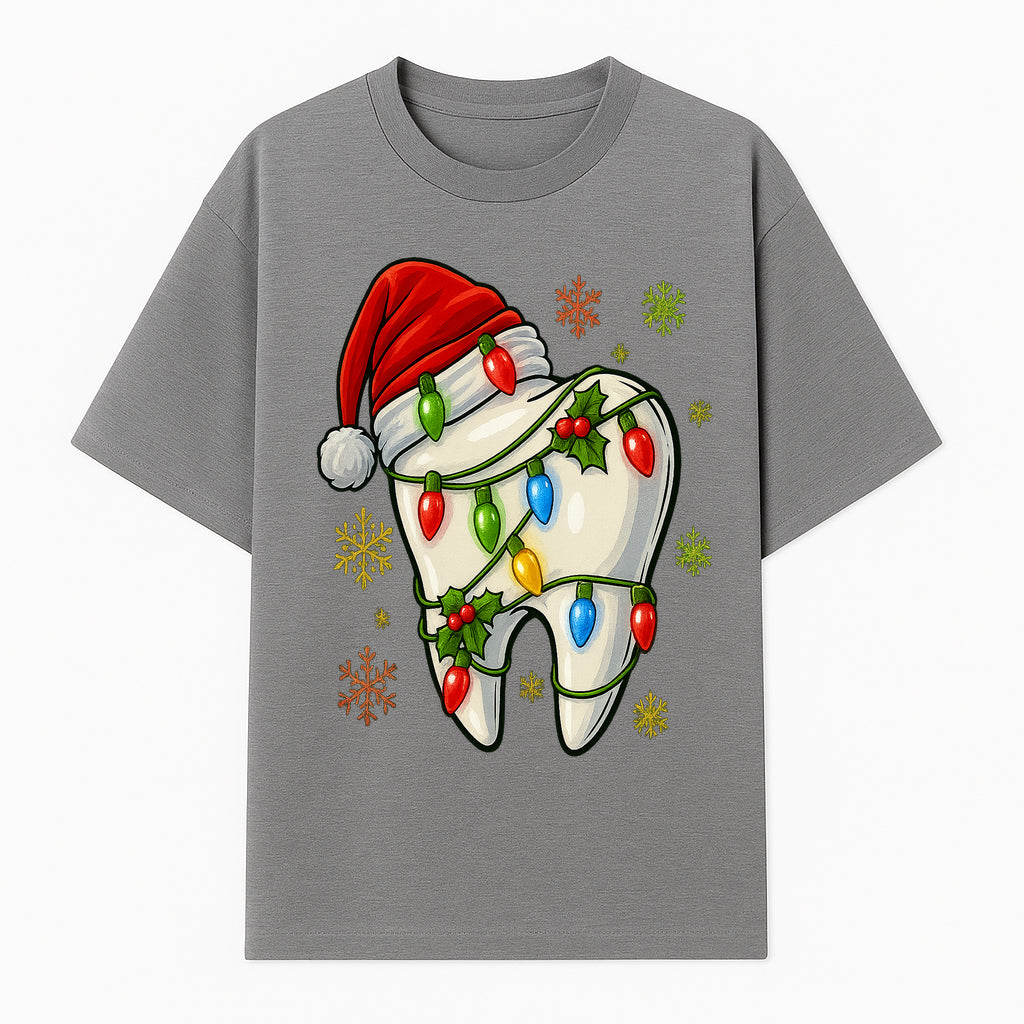 Christmas Tooth Ornament with Santa Hat and Colorful Lights Fun Holiday Decor for Dental Themed Gifts and Decorations. - T-shirt 1758250101492.jpg