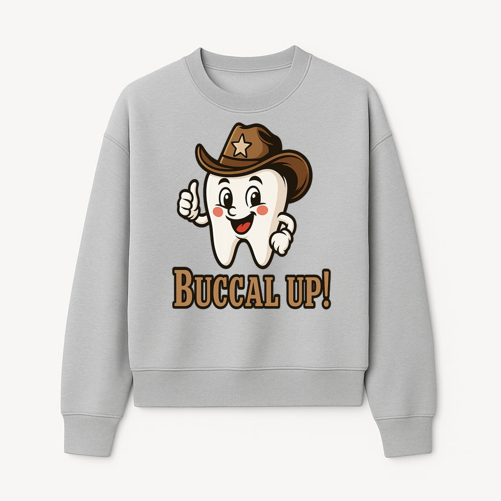 Cowboy Tooth Graphic Tee - Buccal Up! - Fun Dental Humor Shirt for Kids and Adults - Western Theme Dental Care Apparel - Sweatshirt 1758250101503.jpg