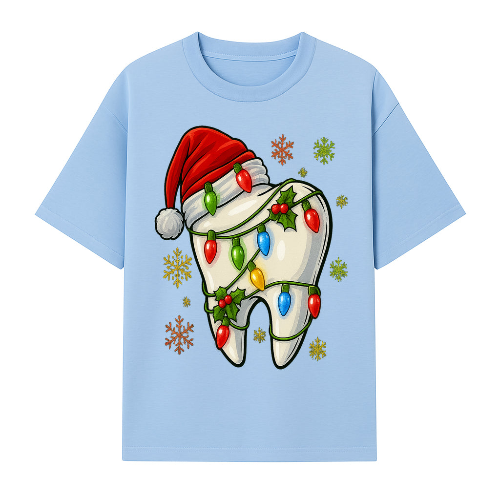 Christmas Tooth Ornament with Santa Hat and Colorful Lights Fun Holiday Decor for Dental Themed Gifts and Decorations. - T-shirt 1758250101628.jpg