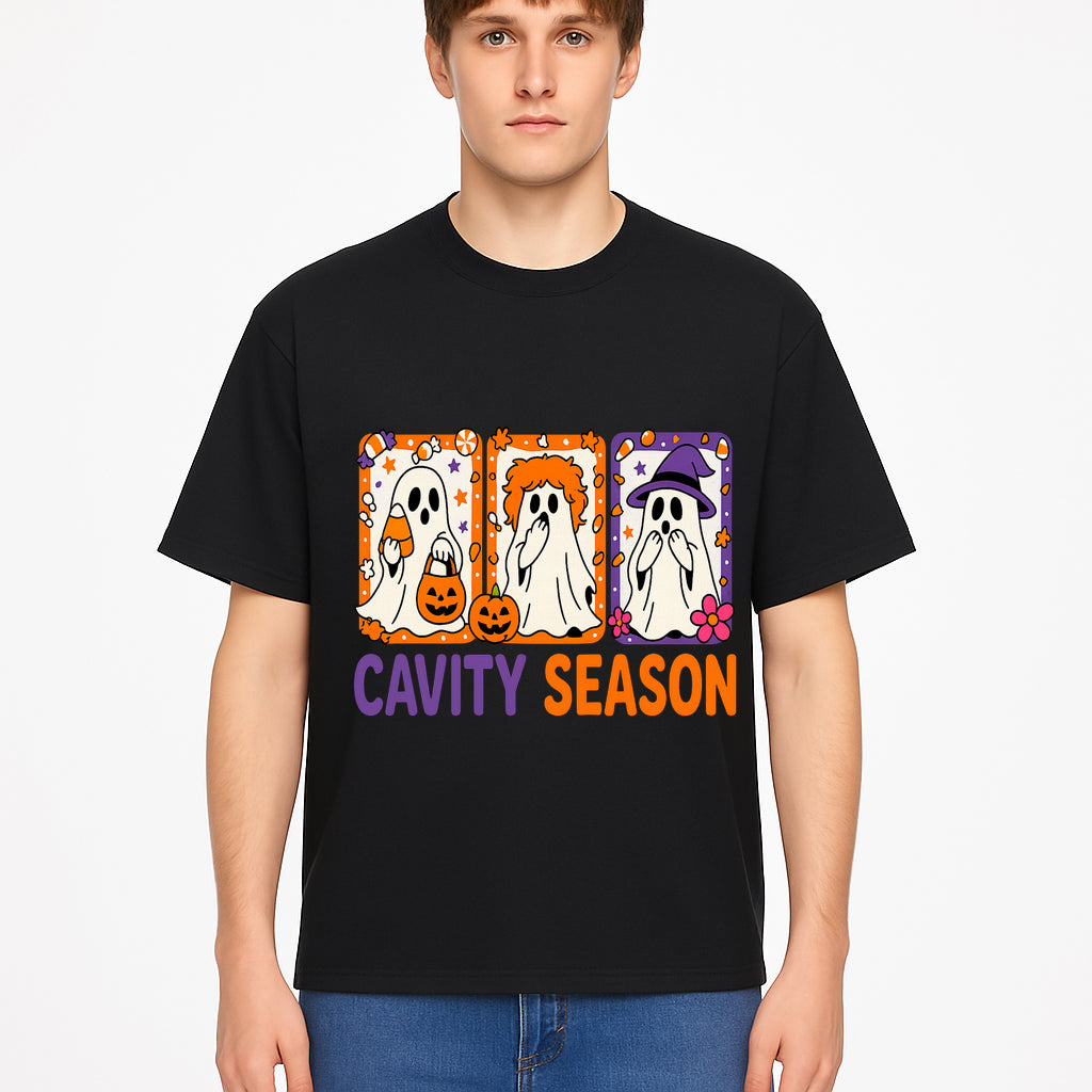Halloween Ghosts Cavity Season T-Shirt, Cute Spooky Apparel, Kids Halloween Costume, Fun Trick or Treat Design, Pumpkin Candy Theme - T-shirt 1758250101803.jpg
