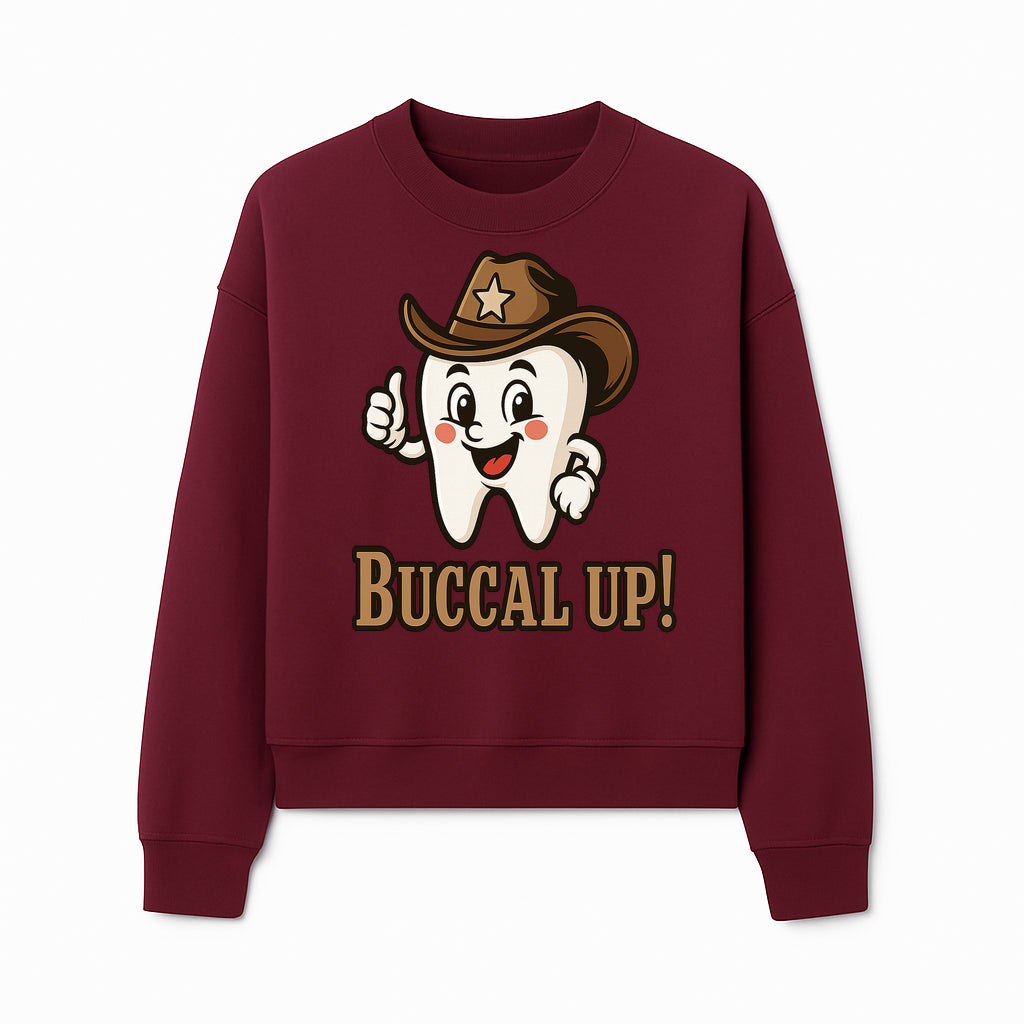 Cowboy Tooth Graphic Tee - Buccal Up! - Fun Dental Humor Shirt for Kids and Adults - Western Theme Dental Care Apparel - Sweatshirt 1758250101877.jpg