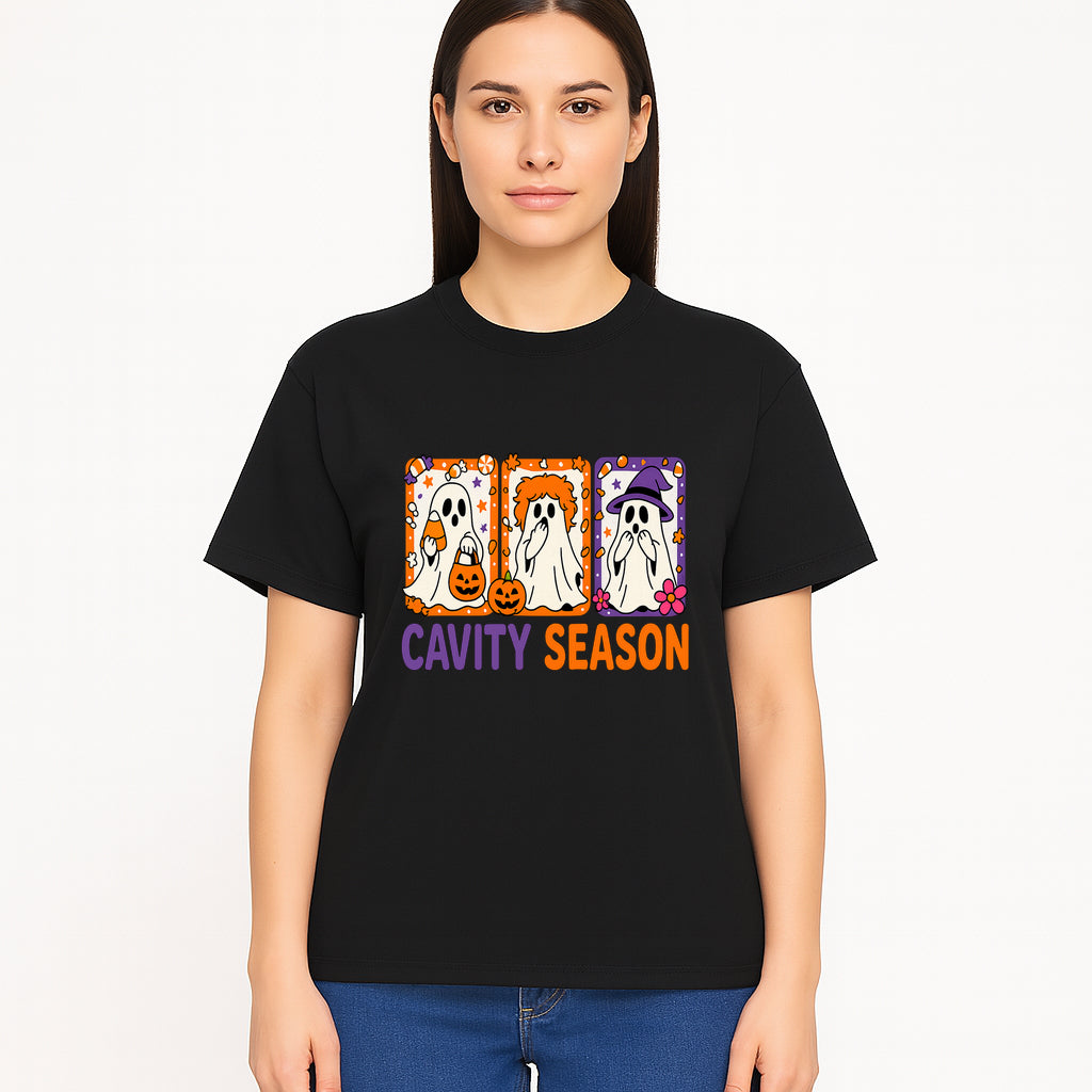 Halloween Ghosts Cavity Season T-Shirt, Cute Spooky Apparel, Kids Halloween Costume, Fun Trick or Treat Design, Pumpkin Candy Theme - T-shirt 1758250101944.jpg