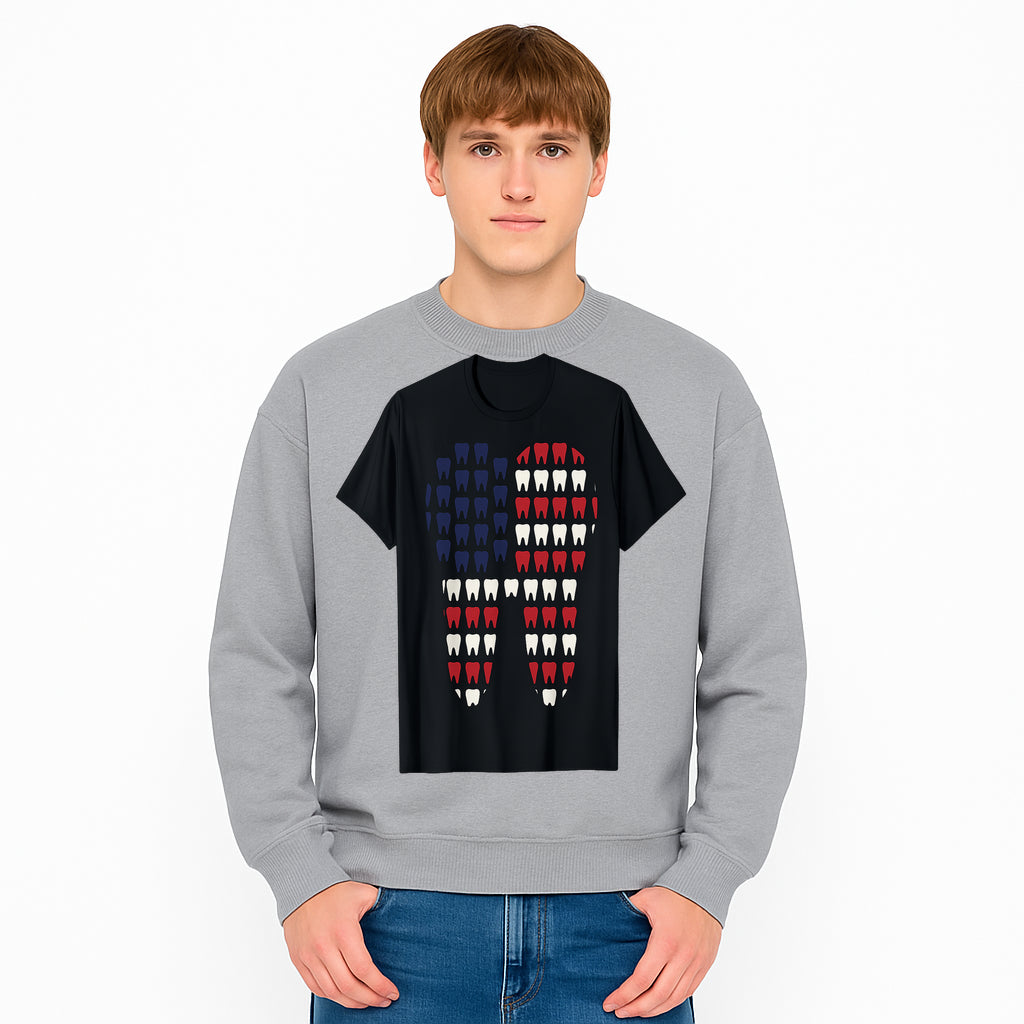 Patriotic Dental Themed T-Shirt with Tooth Pattern, Funny Dentist Humor Shirt, Unisex Fourth of July Graphic Tee - Sweatshirt 1758250101947.jpg
