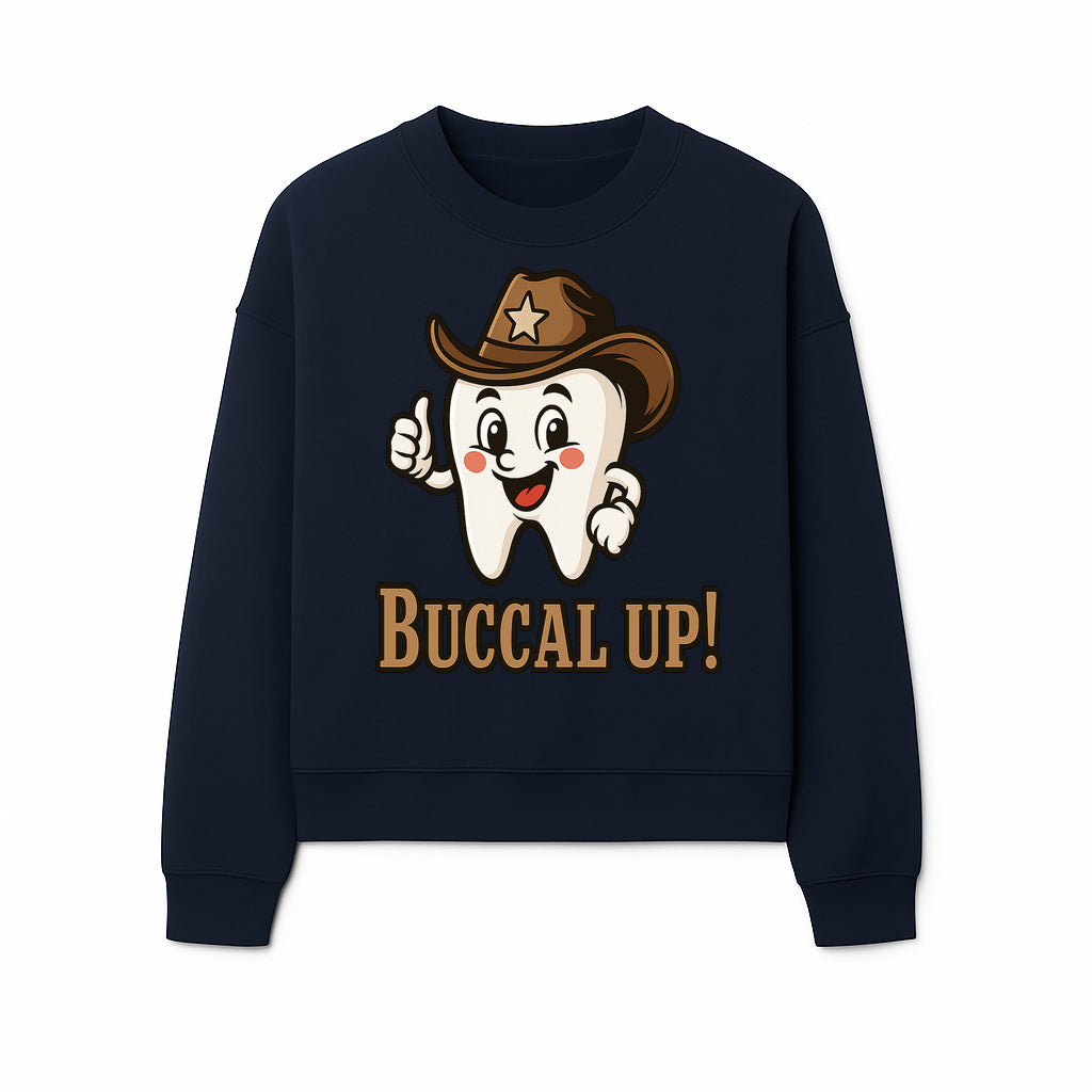 Cowboy Tooth Graphic Tee - Buccal Up! - Fun Dental Humor Shirt for Kids and Adults - Western Theme Dental Care Apparel - Sweatshirt 1758250102031.jpg