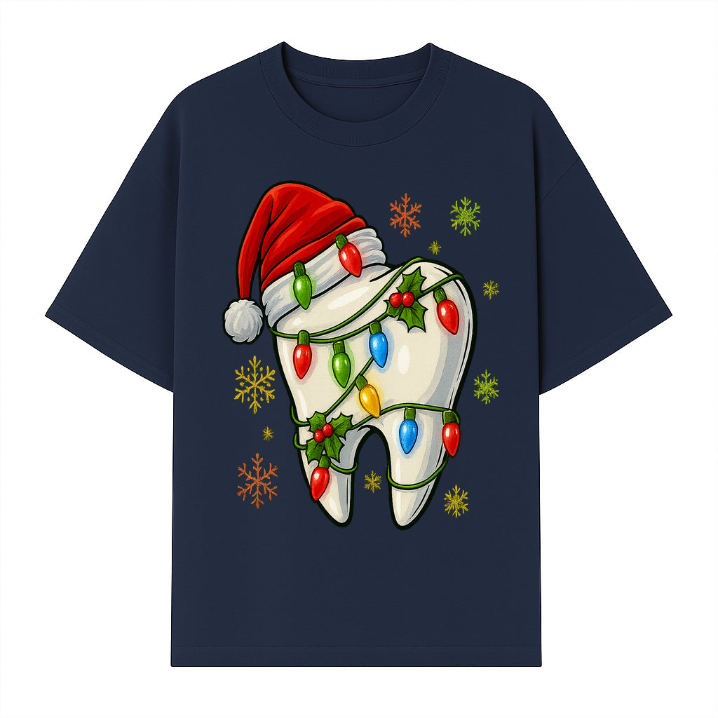 Christmas Tooth Ornament with Santa Hat and Colorful Lights Fun Holiday Decor for Dental Themed Gifts and Decorations. - T-shirt 1758250102092.jpg