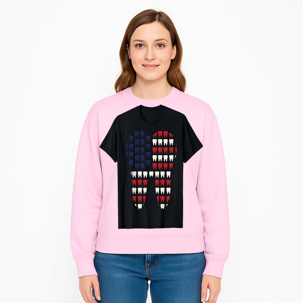 Patriotic Dental Themed T-Shirt with Tooth Pattern, Funny Dentist Humor Shirt, Unisex Fourth of July Graphic Tee - Sweatshirt 1758250102098.jpg