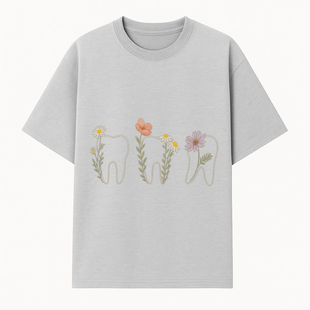 Floral Tooth Wall Art Print Cute Dental Decor with Flowers for Kids' Rooms, Nursery, or Dental Offices Whimsical Tooth Design - T-shirt 1758250102108.jpg