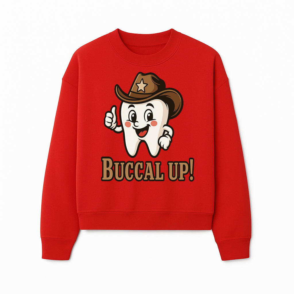 Cowboy Tooth Graphic Tee - Buccal Up! - Fun Dental Humor Shirt for Kids and Adults - Western Theme Dental Care Apparel - Sweatshirt 1758250102170.jpg