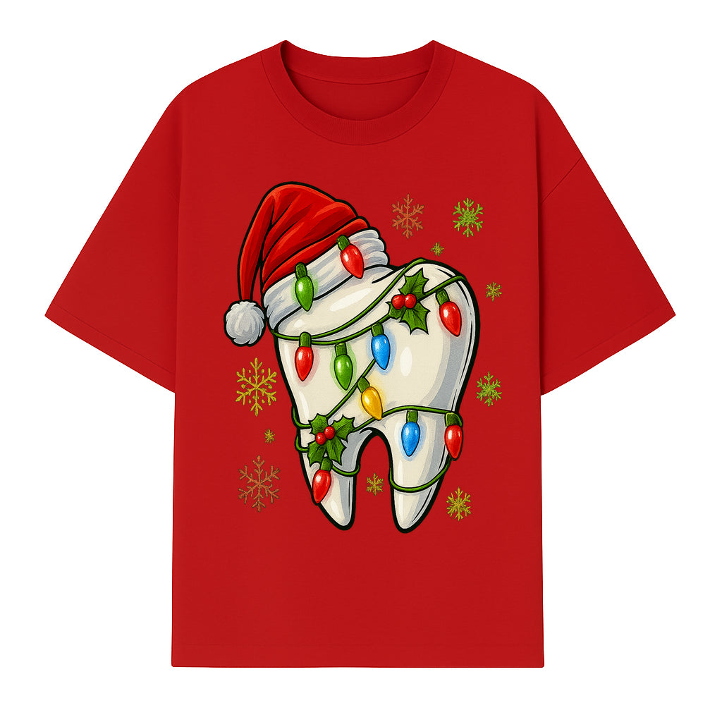 Christmas Tooth Ornament with Santa Hat and Colorful Lights Fun Holiday Decor for Dental Themed Gifts and Decorations. - T-shirt 1758250102223.jpg