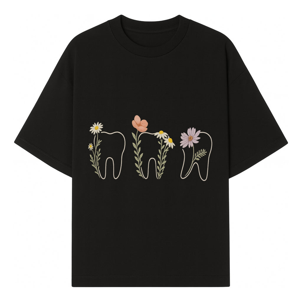 Floral Tooth Wall Art Print Cute Dental Decor with Flowers for Kids' Rooms, Nursery, or Dental Offices Whimsical Tooth Design - T-shirt 1758250102241.jpg