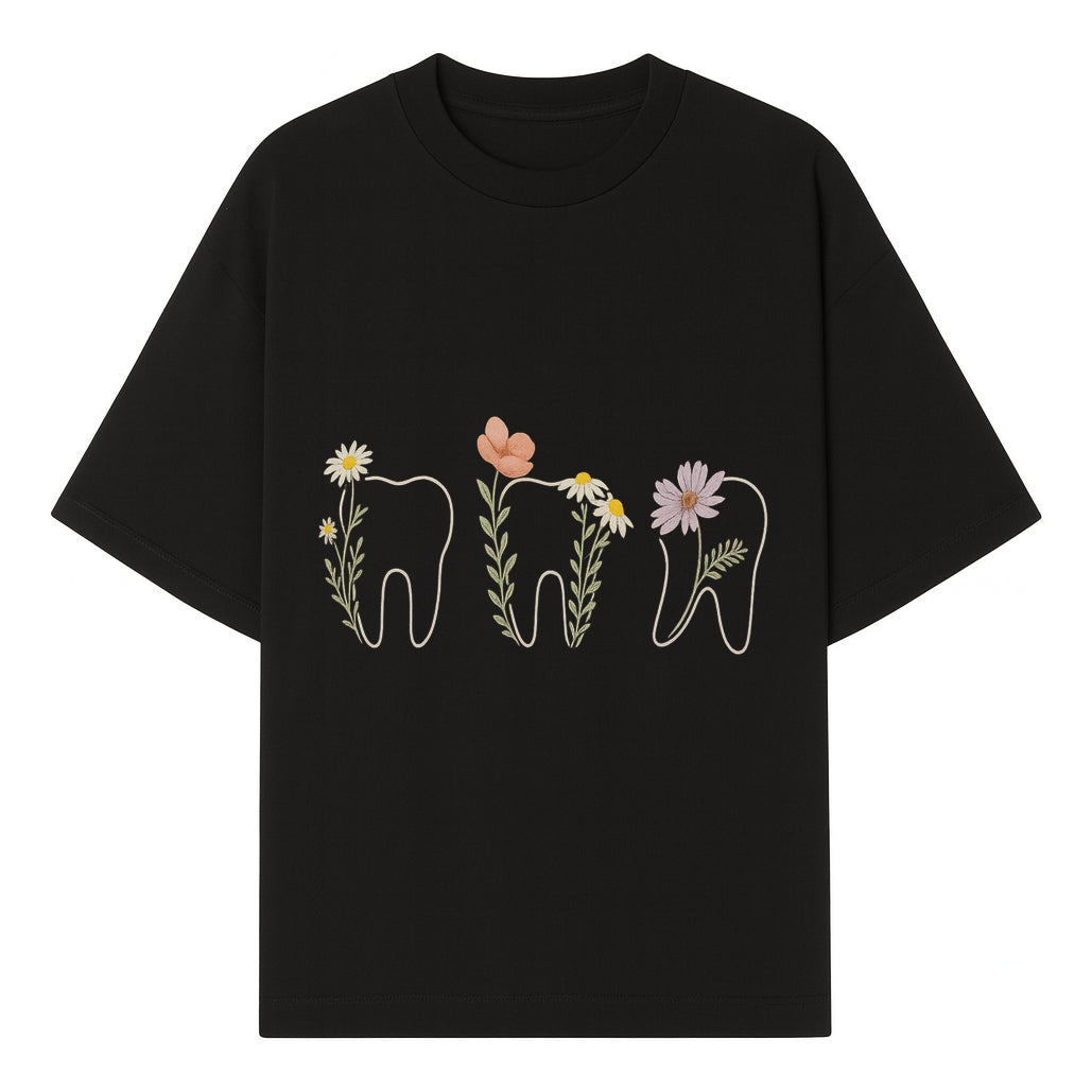 Floral Tooth Wall Art Print Cute Dental Decor with Flowers for Kids' Rooms, Nursery, or Dental Offices Whimsical Tooth Design - T-shirt 1758250102241.jpg