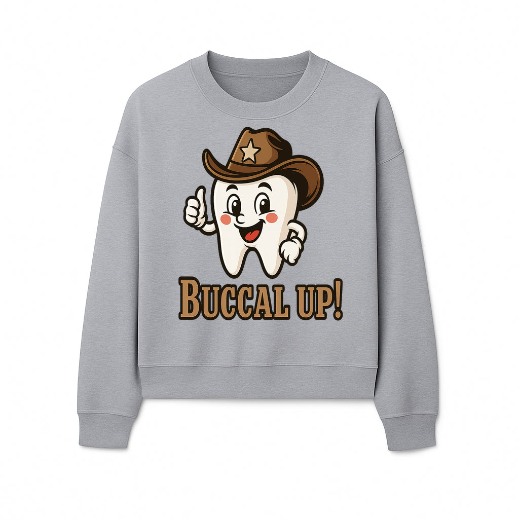 Cowboy Tooth Graphic Tee - Buccal Up! - Fun Dental Humor Shirt for Kids and Adults - Western Theme Dental Care Apparel - Sweatshirt 1758250102310.jpg
