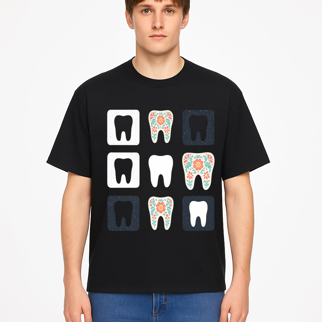 Floral Tooth Design Coasters Set | Cute Dental-Themed Drink Coasters | Unique Gift for Dentists or Dental Lovers - T-shirt 1758250102346.jpg