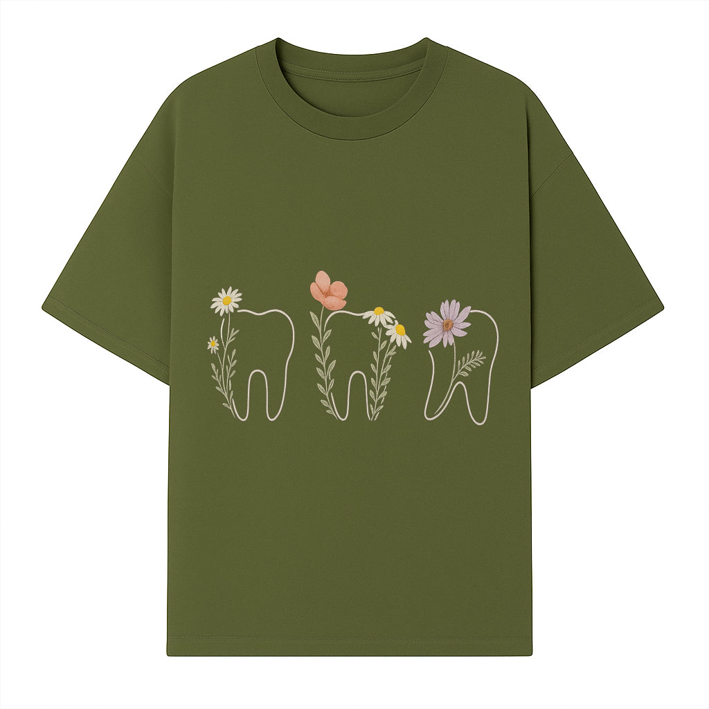 Floral Tooth Wall Art Print Cute Dental Decor with Flowers for Kids' Rooms, Nursery, or Dental Offices Whimsical Tooth Design - T-shirt 1758250102556.jpg