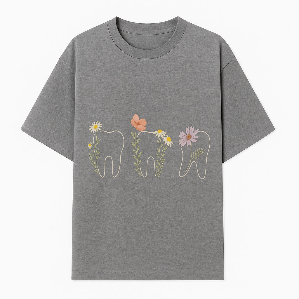 Floral Tooth Wall Art Print Cute Dental Decor with Flowers for Kids' Rooms, Nursery, or Dental Offices Whimsical Tooth Design - T-shirt 1758250102704.jpg