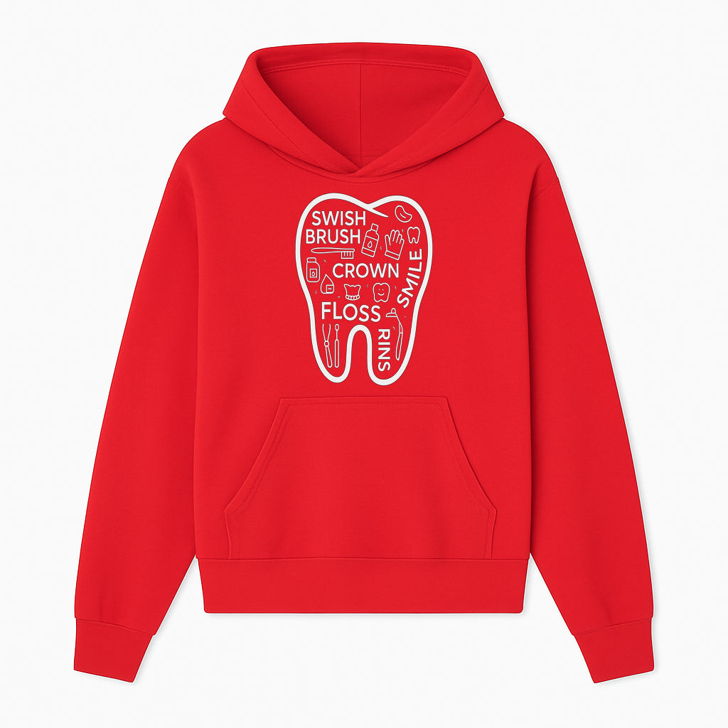 Dental Hygiene and Care Graphic Art Print - Tooth Icon with Swish, Brush, Floss, Crown, Smile Themes for Kids & Adults - Hoodie 1758250102720.jpg
