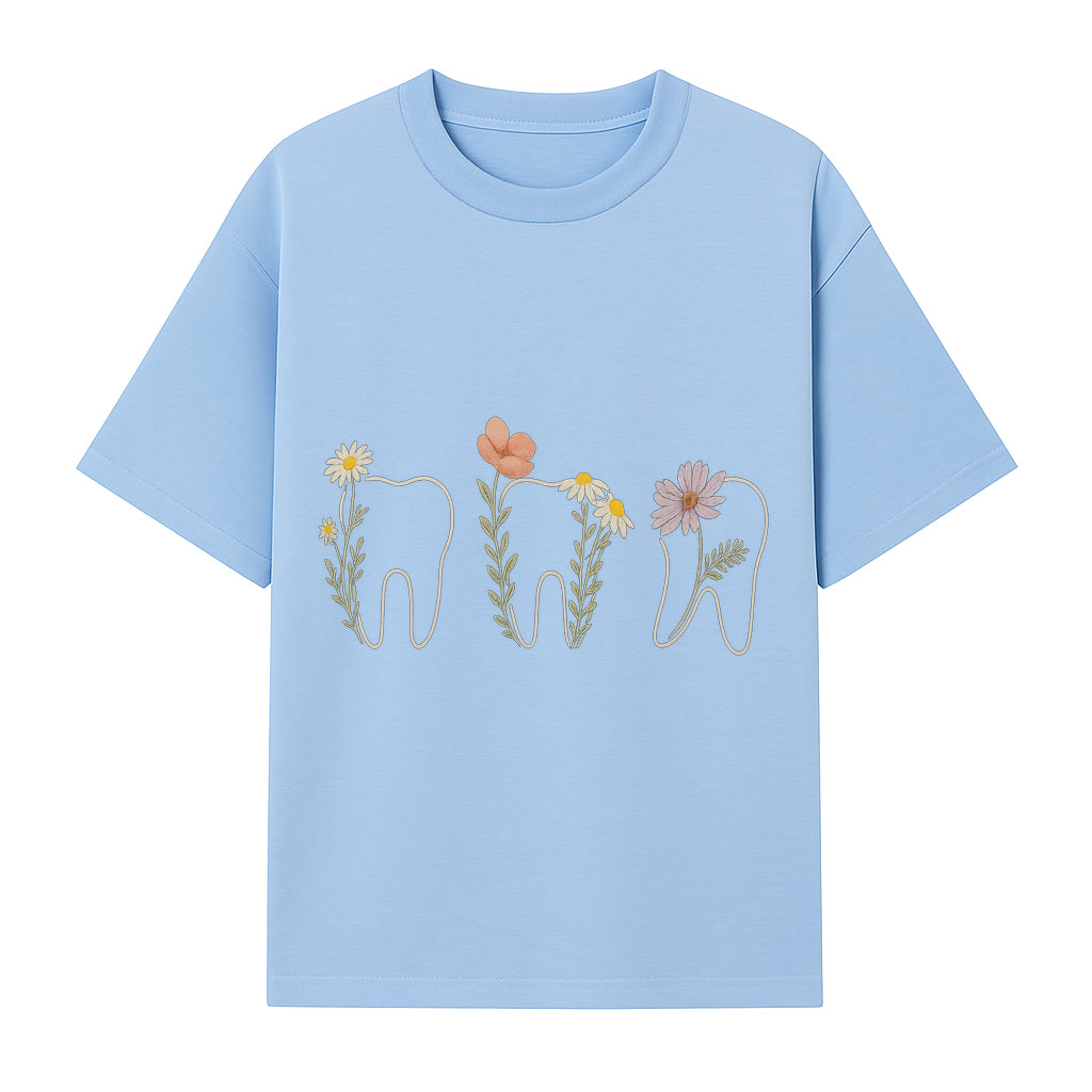 Floral Tooth Wall Art Print Cute Dental Decor with Flowers for Kids' Rooms, Nursery, or Dental Offices Whimsical Tooth Design - T-shirt 1758250102867.jpg