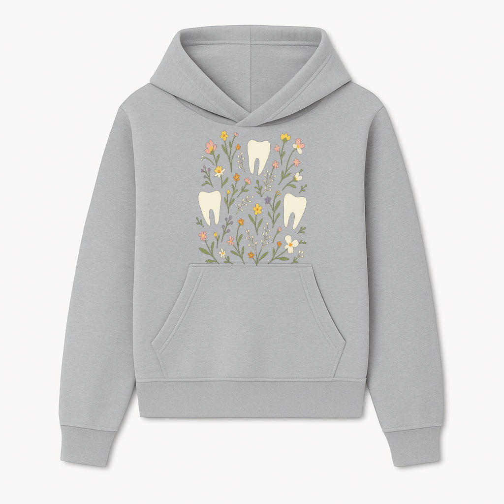 Floral Tooth Pattern Art Print | Cute Dental Decor | Tooth Fairy Nursery Wall Art | Spring Flower Design for Kids Room Decor - Hoodie 1758250103013.jpg