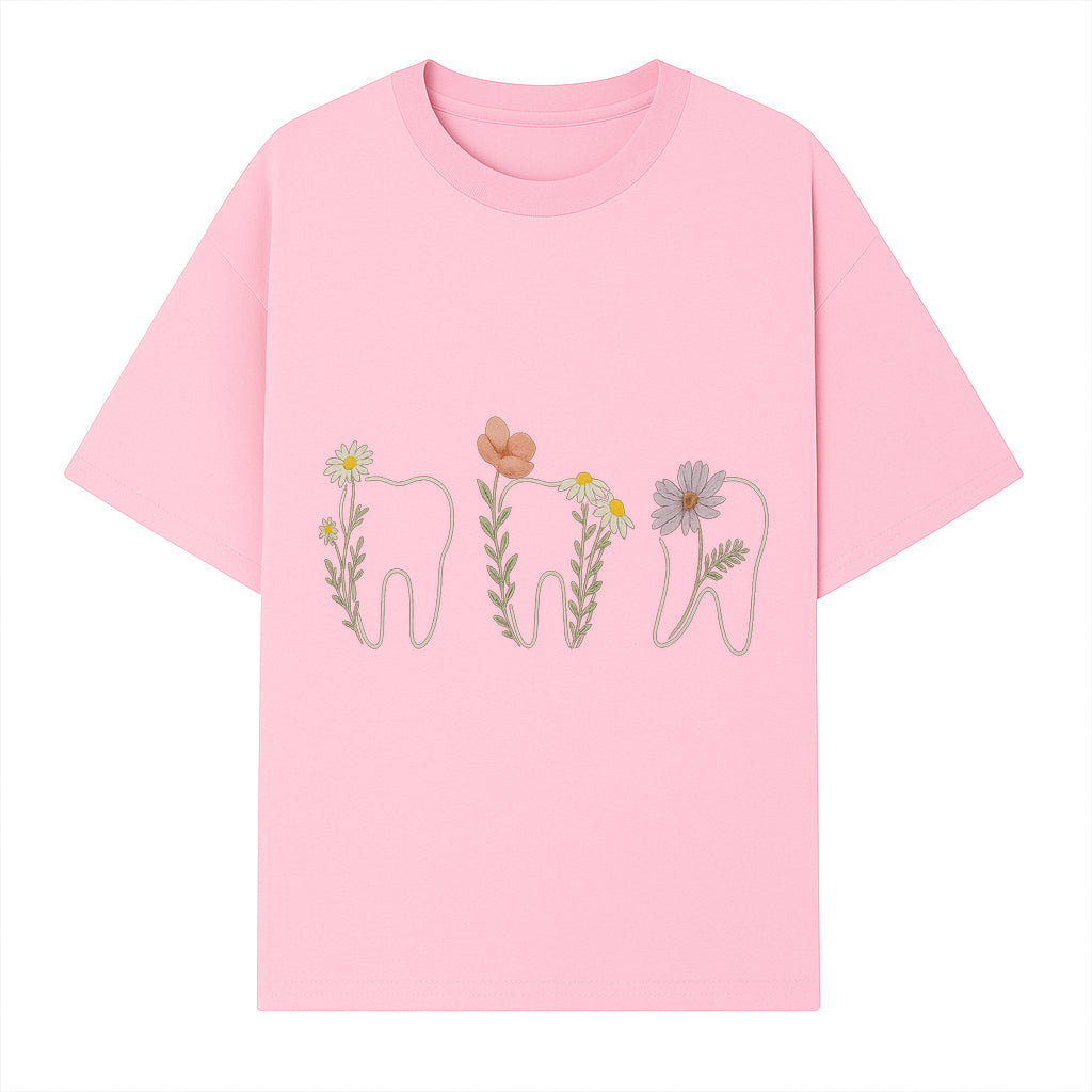 Floral Tooth Wall Art Print Cute Dental Decor with Flowers for Kids' Rooms, Nursery, or Dental Offices Whimsical Tooth Design - T-shirt 1758250103056.jpg